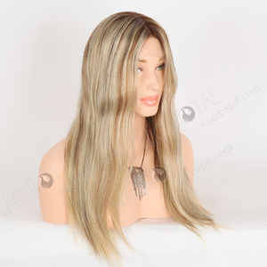 Commercio all'ingrosso più realistico Stock capelli umani parrucche caucasico sorprendente 18 pollici radici più scure biondo con riflessi marroni - Product Image 3