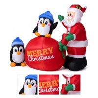 Décoration de jardin gonflable de Noël en forme de couple de pingouins, illuminée avec Père Noël et un sac cadeau, pour les fêtes en plein air et la décoration intérieure