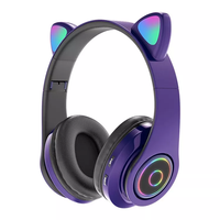 Headphone Nirkabel Baru Lampu RGB Telinga Kucing Hadiah untuk Anak Perempuan Headset Hifi Stereo Bass Headset Anak-anak