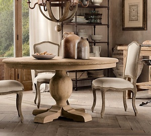 Ferme en bois massif de style <span class=keywords><strong>vintage</strong></span>, ensemble de table à manger ronde avec <span class=keywords><strong>4</strong></span> 6 et 8 places, vente en gros, - Product Image 3