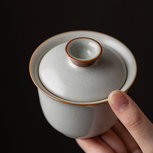 Ru Ware Horseshoe Shaped Covered <b>Teacup</b> Beige Porcelain With Lid Heat Resisting Gaiwan For Kung Fu Tea - Product Image 4