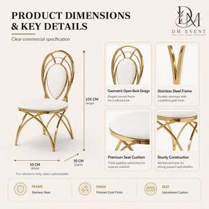 Custom Gold Stainless Steel Geometric Back Wedding Banquet <b>Chair</b> <b>with</b> <b>White</b> Cushion for Hotel Event Venues - Product Image 4