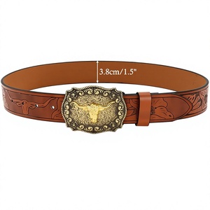 Ceinture pour homme en cuir de vachette de haute qualité, boucle carrée en cuivre, double couture, tressée, 35 mm, texture fine, usage quotidien décontracté - Product Image 1
