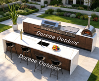 Ensemble de cuisine extérieure durable et étanche en acier inoxydable, équipé d'un barbecue, d'un réfrigérateur et d'un évier pour jardin de style européen