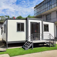 Villa conteneur de luxe à double aile extensible 20/40 pieds, maison modulaire préfabriquée pliable, mini-maison de glamping, cabane de vacances
