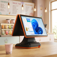 POS-система Jinshijie D02 15,6 дюйма с двумя экранами, емкостным сенсорным управлением, для ресторанов, с процессором Intel 3-го поколения, Wi-Fi, кассовый аппарат
