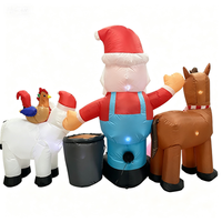 Grand Père Noël gonflable de 8 pieds avec des animaux de la ferme (cheval, cochon, vache et poulet), décoration de Noël gonflable éclairée avec LED