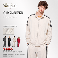 Veste de sport zippée pour homme en mélange de coton, col montant, manches contrastées à rayures, coupe décontractée, fabricant de marque privée