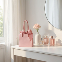 Sac cadeau de luxe en carton recyclé rose écologique avec logo personnalisé, ruban et nœud pour emballage de chaussettes de mariage, estampage à chaud