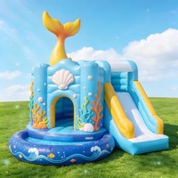 Château gonflable géant en forme de queue de poisson avec double toboggan et piscine, structure de saut en PVC de qualité commerciale pour parc d'attractions pour enfants