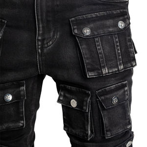 ملابس الشارع الممتازة من الدنيم Topshow ، ملابس الشارع الحمضية ، مشاعل الساق الواسعة ، جينز البضائع متعدد الجيوب ، مكدسة بقصة ضيقة ، جينز فضفاض للرجال - Product Image 6