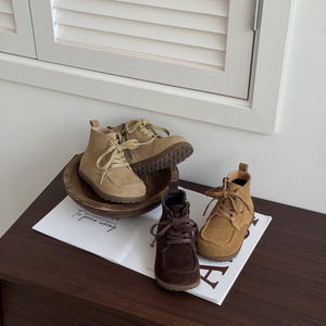 Bottes courtes rétro en cuir véritable pour enfants, automne-hiver, avec fermeture éclair, semelle souple en caoutchouc, faites à la main, mode scolaire - Product Image 1