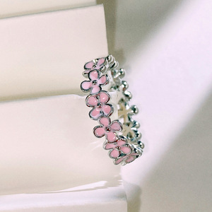 Anelli con grappolo di fiori F1613 per donna, smaltati con pietre rosa e pavé, idea regalo, gioielli alla moda - Product Image 4