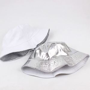 Custom Logo Designer Double Sided Plain Sports Patent Leather Silver <b>Bucket</b> <b>Hat</b> <b>Kids</b> Fishing Personalized Fashion Sunscreen <b>Hat</b> - Product Image 2
