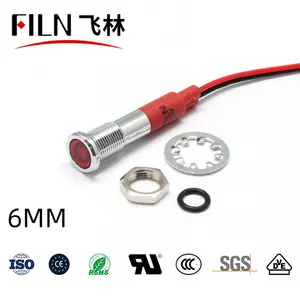 FILN 6mm Flat Head IP67 Mini LED Indicator Light Wire Leading Metal Pilot Light Screw Pins 6v 12v Customized PVC AWG PTFE