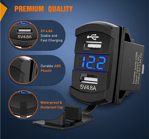 Soket Pengisi Daya Mobil USB Ganda dengan <span class=keywords><strong>Voltmeter</strong></span> LED 12V/24V Pengisi Daya Super Cepat Mobil 2 Port USB Stopkontak untuk Bus Kapal Laut Truk - Product Image 2