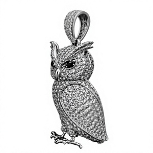Pendentif Breloque Hibou en Moissanite Taille Ovale, Plaqué Or 18K, Tonalité Argent, Bijou Animalier, Cadeau pour Anniversaire de Mariage Classique - Product Image 1