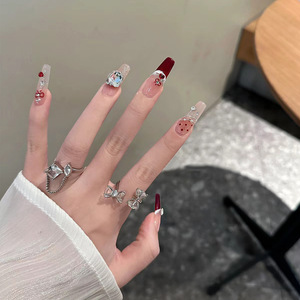 Uñas usables de estilo francés, lazo de perlas de diamantes de imitación de gama alta, puntas hechas a mano, pegatinas de uñas falsas, 30 piezas personalizables - Product Image 2