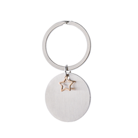 Porte-clés rond en acier inoxydable Ywyougang avec breloque étoile, étiquette vierge personnalisable à graver, pour cadeau, vente en gros