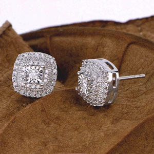 Orecchini in Oro Bianco con Diamanti Taglio Brillante Rotondo Colore G Diamanti Naturali Gioielli Classici da Sposa per Donna - Product Image 1