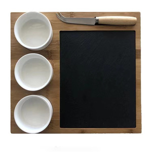 Planche à fromage en bambou avec insert en ardoise et bols de service pour les fêtes à domicile - Product Image 1