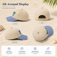 Casquette Snapback Brodé Dymf à Visière à Carreaux Vichy Bleus, Décontractée pour la Plage et l'Été, Réglable, en Coton Beige, Style Sportif, Unisexe