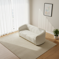 Sofá Curvo Moderno Tapizado en Tela Crema Blanca, Sofá en Forma de Arco con Patrón Acolchado, Mueble de Sala de Estar de 3 Plazas