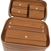 Grande trousse de maquillage de voyage en cuir PU, double compartiment zippé, organiseur de cosmétiques de luxe, étui de beauté portable pour le rangement du maquillage