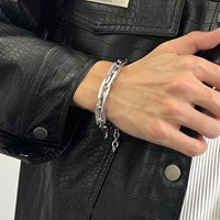 VAF Largeur 10mm Double Lames Bracelet Chaîne Lourde Fait Main Acier Inoxydable Longueur 17 + 5cm Hip Hop Unisexe