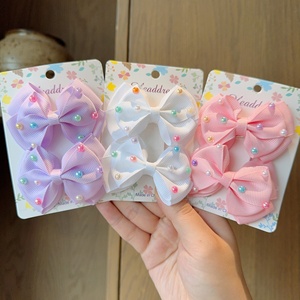 Nuevas Pinzas para el Cabello Estilo Coreano, Lindas Pinzas para el Cabello de Bebé Hechas a Mano, Pequeñas Pinzas con Lazo de Perlas y Tela, Accesorios para el Cabello de Niños - Product Image 1