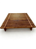Lit double pliable en bois massif de style mi-ancien, sans tête de lit, avec sommier à lattes, pour chambre principale, assemblable