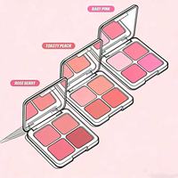 Paleta de Rubor, Contorno e Iluminador Vegana de Lujo Personalizada al por Mayor, de Alta Gama, con Cuatro Colores Cambiantes, Certificada HALAL, Natural