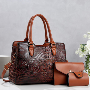 Ensemble de 3 sacs à bandoulière motif crocodile noir grande taille pour le quotidien, sac à main bandoulière pour femme avec doublure en polyester - Product Image 2