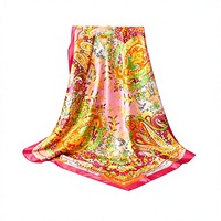 Écharpe en soie à imprimé floral paisley rose pour femmes, châle carré en satin de 90 cm pour les cadeaux de printemps et d'été