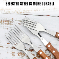 Fourchette à aliments en acier inoxydable à manche en bois de 4 pouces-Finition polie miroir, conception et marque personnalisées, remise en gros disponible