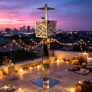 Cachimba de lujo con acabado de espejo cuadrado tipo linterna, 88 cm, de aluminio con iluminación LED, set de cachimba árabe tipo bolígrafo, en stock - Product Image 1