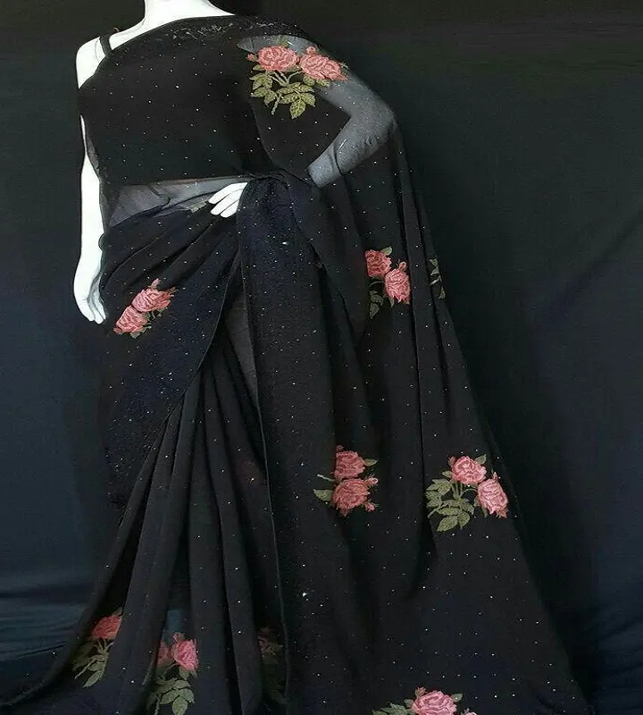Индийский Болливуд дизайнерская вышивка работы сетчатая ткань сари