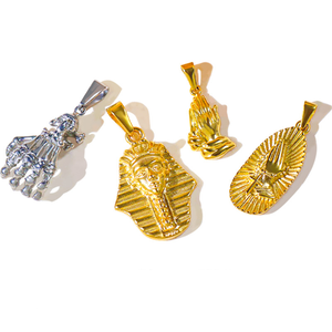 Acero inoxidable Faraón Egipto León <span class=keywords><strong>Humano</strong></span> 18K Oro <span class=keywords><strong>Esqueleto</strong></span> Oración Mano Estatua DE LA Libertad Moda Collar Colgante para Hombres Mujeres - Product Image 5