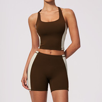 Ensemble de yoga pour femme avec logo personnalisé, débardeur color block et short de sport taille haute, 2 pièces, tenue de fitness et d'extérieur en Spandex/Nylon
