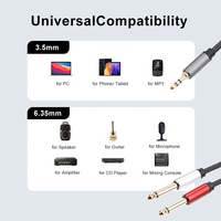 Kabel Splitter Y Stereo Coaxial 3.3FT 1M 3.5mm 1/8 inci TRS ke 2 x 6.35mm 1/4 inci TS untuk Speaker & Mikrofon Amplifier Gitar