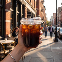 Gobelets à café, boba, thé au lait en plastique transparent personnalisés de 500 ml (16 oz) en forme de U avec fond arrondi et couvercle