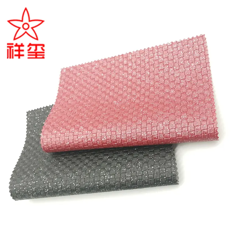 PVC Synthetic Leather Fabric Materials Hot Sale Knitted Backing Glitter Colored PVC Decorative Leather For Making Bags