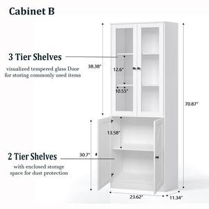 Bibliothèque en bois <span class=keywords><strong>blanche</strong></span> à 5 étagères, armoire de rangement, bibliothèque avec portes en verre, design rustique à panneaux en X - Product Image 4