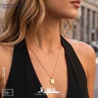 Pendentif Carré Minimaliste Mystique avec Lettres, Plaqué Or 18K, en Acier Inoxydable Bambou, Collier pour Femme Inaltérable, Vente en Gros de Bijoux