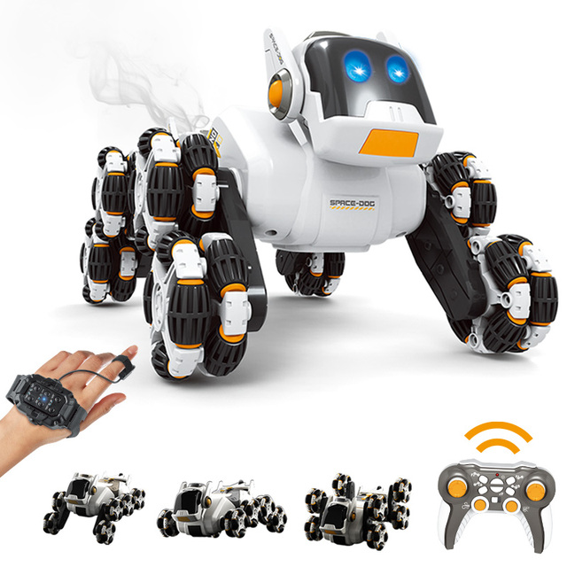 Children Rc Toy Smart Programmable Interactive 2.4ghz Electric Remote Control Intelligent Robot Eight-wheel Stunt Dog with Watch