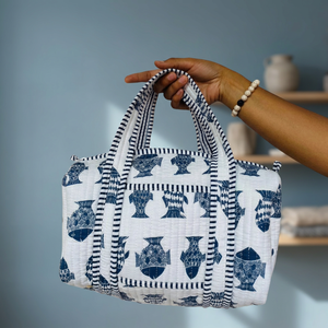 Sac de voyage en coton léger et écologique fait main, motif poisson, design matelassé, grande capacité, sac fourre-tout décontracté, fermeture à glissière - Product Image 5