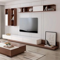Meuble TV flottant moderne avec éclairage LED, console multimédia murale, design minimaliste pour le rangement du salon