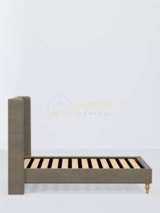 Lit plateforme capitonné Chesterton Wingback avec tête de lit haute à boutons losanges et pieds en bois tourné, finition velours gris - Product Image 3