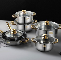 Ensemble de casseroles et poêles en acier inoxydable 12 pièces, compatible avec les plaques de cuisson à induction, électriques et à gaz, antiadhésif