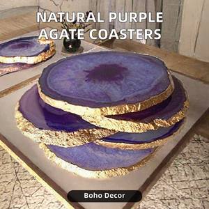 Natural Amethyst Crystal Slice <b>Coaster</b> Set Irregular Amethyst Gemstone <b>Drink</b> <b>Coasters</b> with Gold Edge Polished Purple Crystal. - Product Image 2